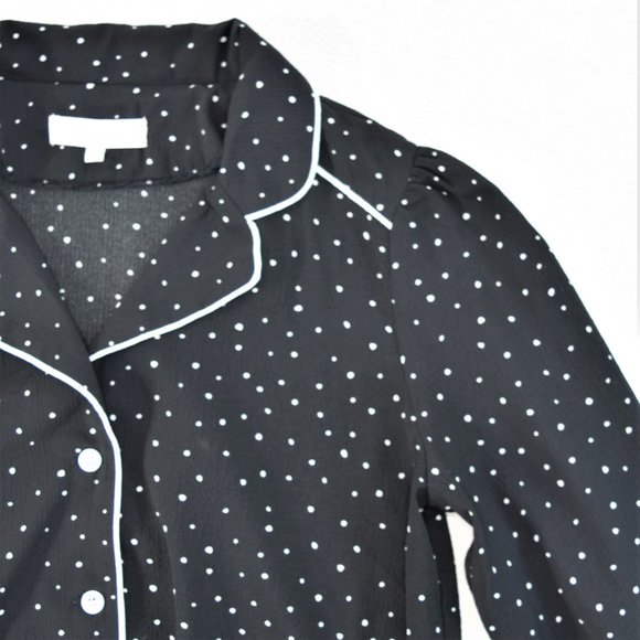 Fanco Lightweight Polka Dot Button Up Drawstring Jacket Blouse Western Black L - Picture 5 of 13